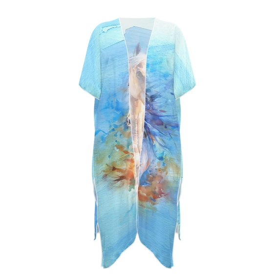 HELLHERO High Quality Fabrics Women's Kimono Cardigan Cover Up for Summer Casual Loose Watercolor Horse