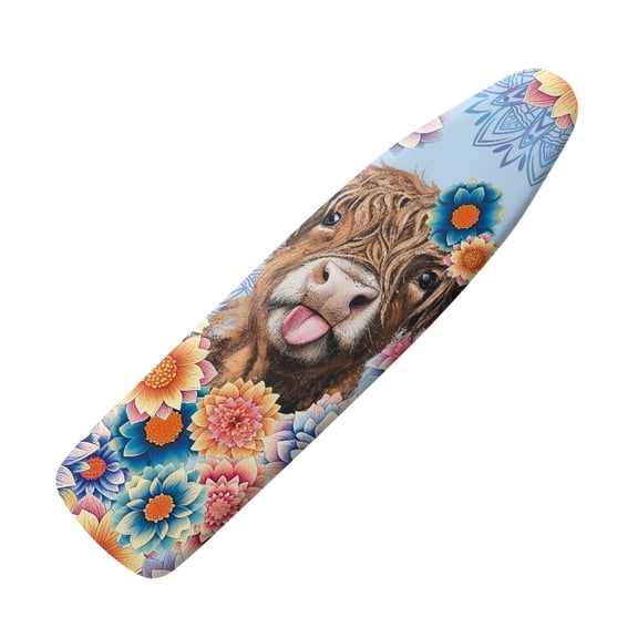 HELLHERO Highland Cattle Datura Flowers Ironing Board Cover, 15 * 54inch, Fit Most Standard Boards, Ironing Accessory, Home Decor
