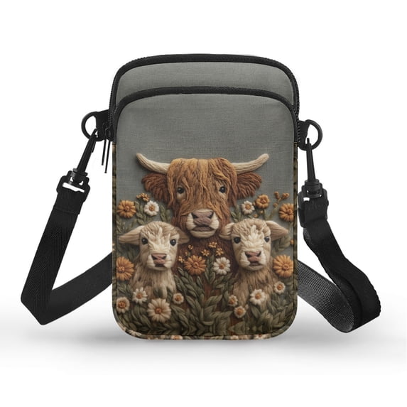 HELLHERO Highland Cow Family Adjustable Shoulder Strap Crossbody Bags Polyester for Adults