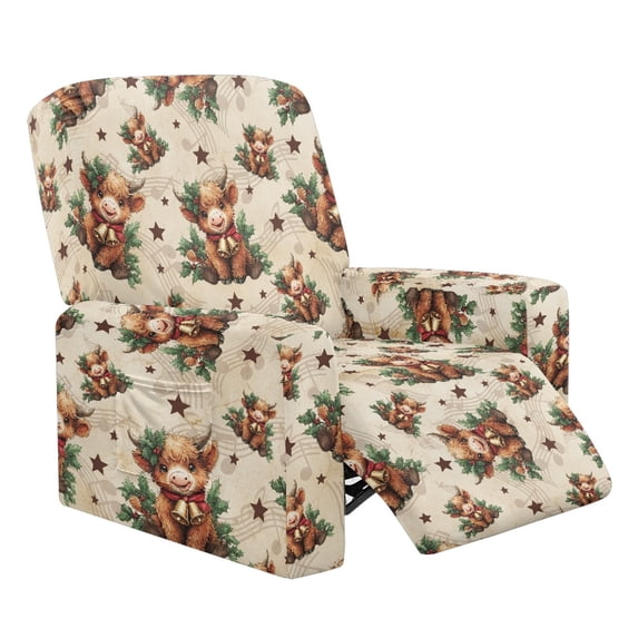HELLHERO Highland Cow Print Lazy Boy Chair Covers Slipcover Holly Berry Print Recliner Slip Covers for Lazyboy Recliners, Home Decor for Christmas