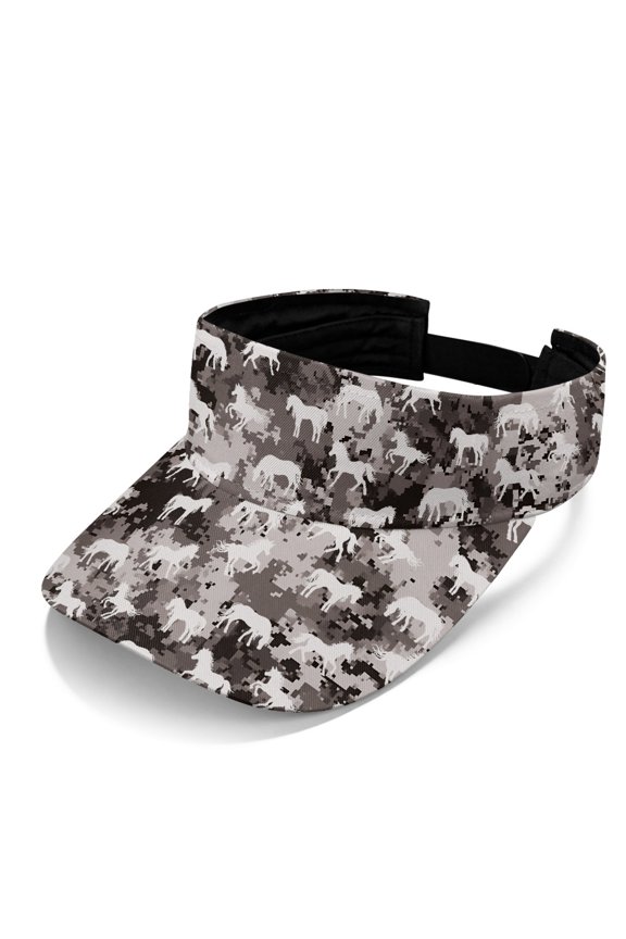 Horse Camouflage Pattern Sports Visor Hat, Adjustable Sun Visor Hat Polyester Fabric Adjustable UV Protection All-Day Wear Sun Visor Cap for Summer