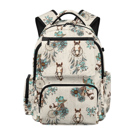 HELLHERO Horse Dreamcatcher 17 Inch Laptop Backpack with Breathable Adjustable Straps, Durable Multi Pockets Bookbag for Daily School and Travel