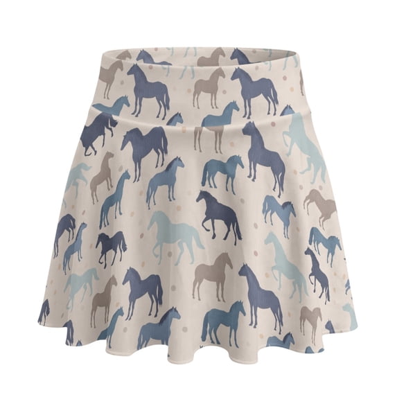 HELLHERO Horse Silhouette Pattern Polyester Spandex Tennis Skorts with 2 Side Pockets, Built-in Shorts Elastic Golf Skirts for Yoga Pickleball Hiking