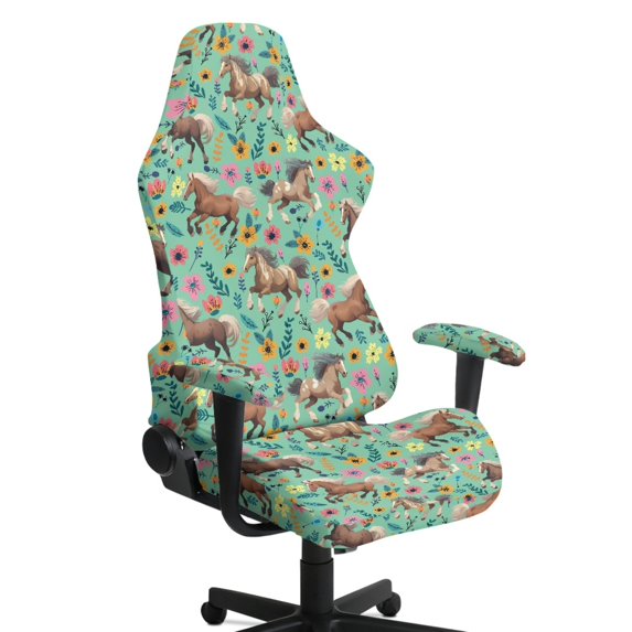 HELLHERO Horse Stretchable Gaming Chair Covers Slipcover Set for Shop Office, Armrest Protection Anti-Scratch Protection 4 Pack Gaming Chair Seat Cover with Armchair Slipcovers