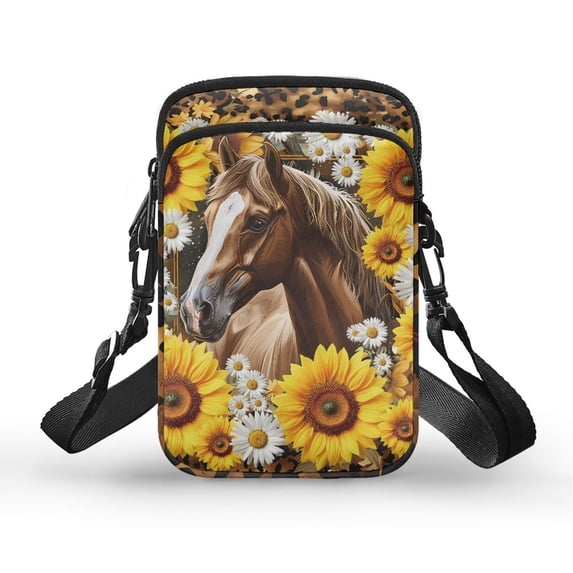 HELLHERO Horse Sunflower Polyester Messenger Bag Adjustable Strap Travel Leakproof