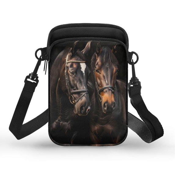 HELLHERO Horse Unisex Crossbody Bag Polyester Double Zipper Women Crossbody Bag for Outdoor Daily Use