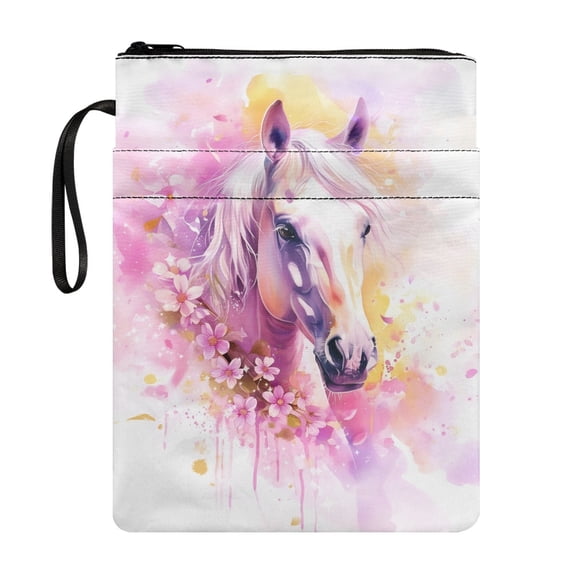 HELLHERO Horse and Cherry Blossom Pattern Zipper Bag, 11.4 Inch X 8.66 Inch with Washable for Classic Book Sleeve, Book Storage Bag Gift