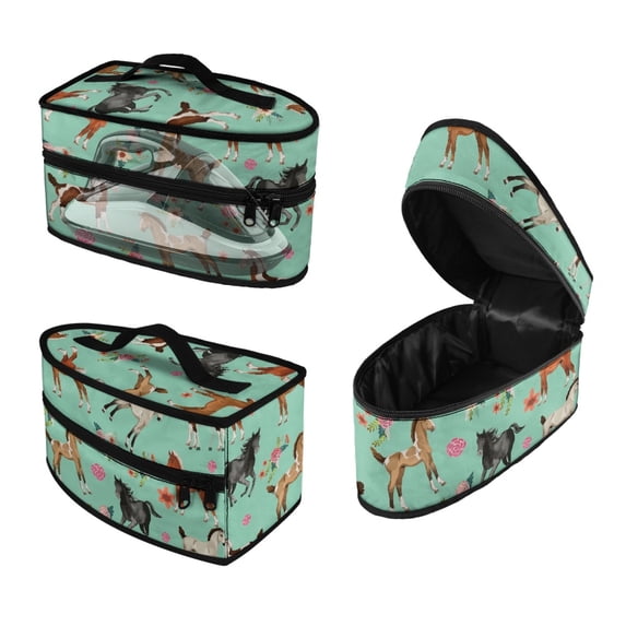 HELLHERO Horse and Flower Pattern Dustproof Portable Carrying Case 11.8x6.69x5.5 Inches with Smooth Zipper with Handle and Zipper, Bag Only