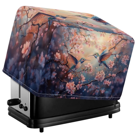 HELLHERO Hummingbird Cherry Blossom Print Toaster Cover Heat Resistant 2 Slice, Dustproof Bread Machine Covers for Kitchen Counter, Bread Maker Cover with Drawstring