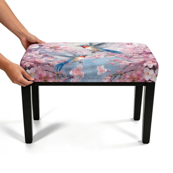 HELLHERO Hummingbird Cherry Blossom Rectangle Stool Cover,Piano Bench Cover, Universal Stretch Stools Covers Living Room Decorations