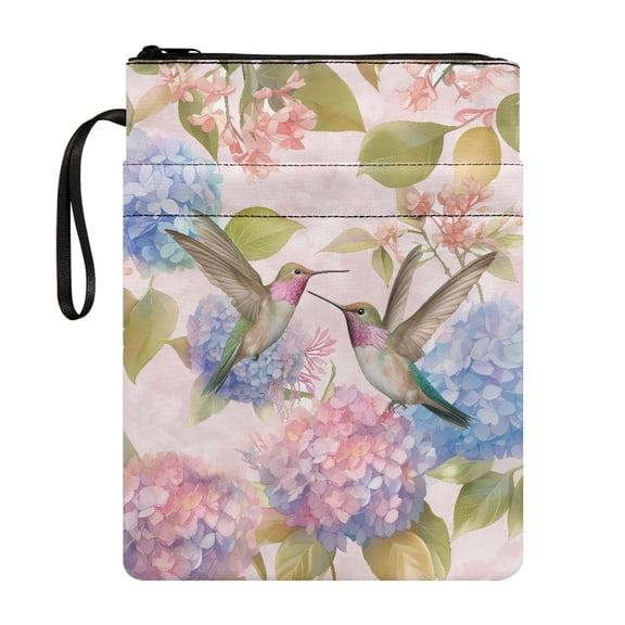 HELLHERO Hummingbird Floral Garden Book Organizer Bag with Washable Waterproof Polyester Fabric Easy Carry Book Case 11.4 Inch X 8.66 Inch