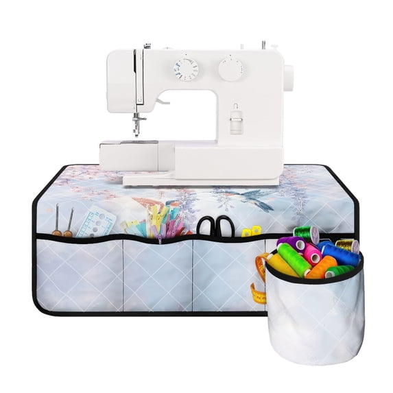 HELLHERO Hummingbird Floral Pattern Sewing Machine Pad Organizer Removable Storage Bag Waterproof Premium Fabric Protective Mat for Woman Gifts Sewing Classes