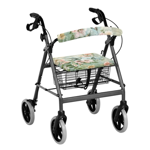HELLHERO Hummingbird Floral Rollator Seat Back Cover Stretchable Material Seat Back Covers & Happy Valentine's Day Washable