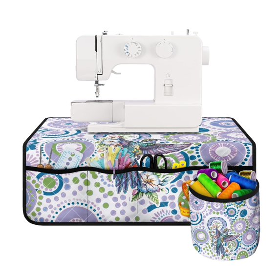HELLHERO Hummingbird Floral Sewing Machine Mat Sewing Accessories Removable Storage Bag Storage Pockets for Home Indoor