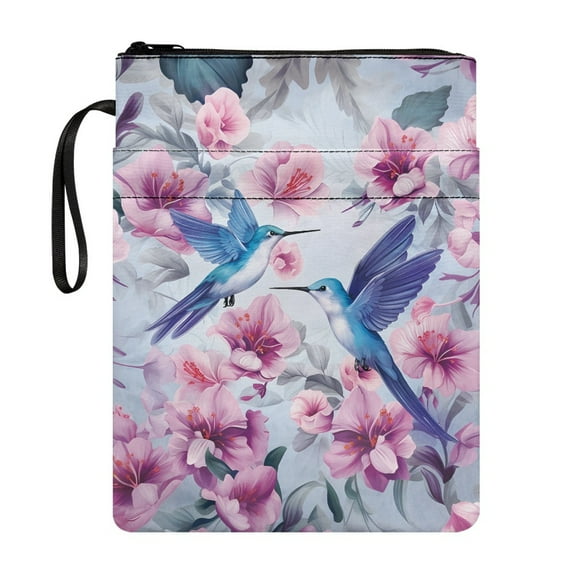 HELLHERO Hummingbird Flower Design Bible Case, 1 pc Polyester Handle Book Cover Carrying Case for Notebook, 11.4 Inch X 8.66 Inch