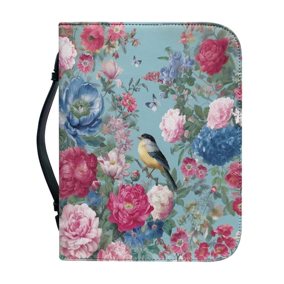 HELLHERO Hummingbird Flowers Pattern Book Holder Organizer Portable for Outdoor Study Daily Work Christian Prayer Study, PU Leather Large Capacity Bible Covers