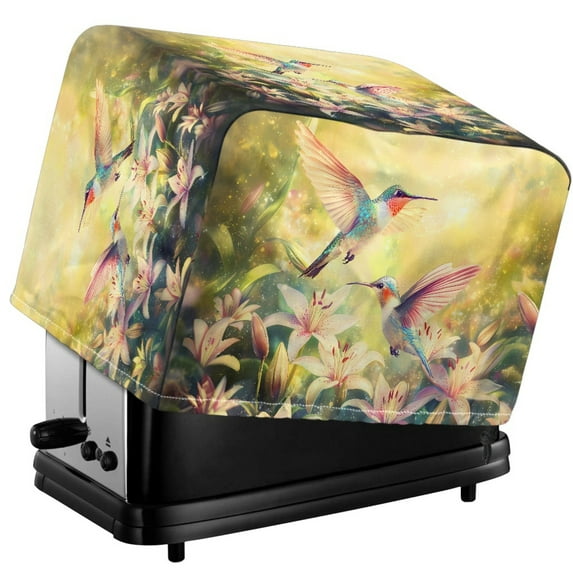 HELLHERO Hummingbird Lily Print 4 Slice Toaster Cover, Waterproof Small Kitchen Appliance Cover, Stain-Resistant Bread Machine Dust Protector (12.4"x10.6"x8.2")