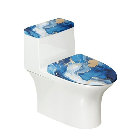FORUDESIGNS Marble Pattern Toilet Lid Cover and Toilet Tank Lid Cover 2 Pcs Dustproof Fabric Cozy Covers for A Lid Toilet Tank, Universal Toilet Lid Cozy with Elastic Edge