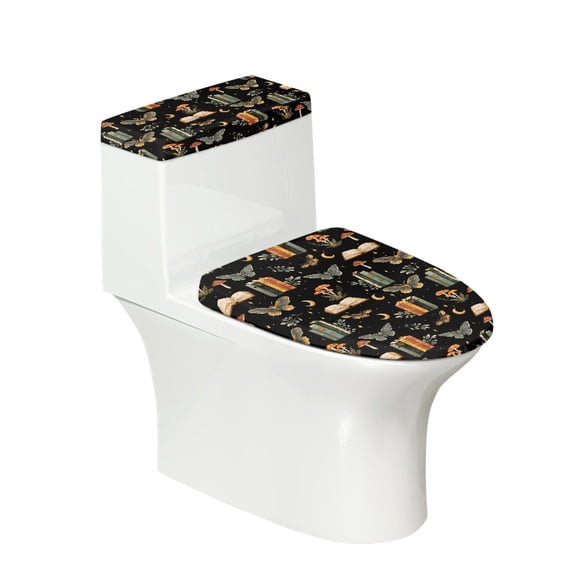 FORUDESIGNS Butterfly Mushroom Book Pattern 2 Pack Toilet Lid Cover and Toilet Tank Lid Cover Universal Toilet Seat Cozy Decoraction Fits Most Round Elongated and Oblong Lids