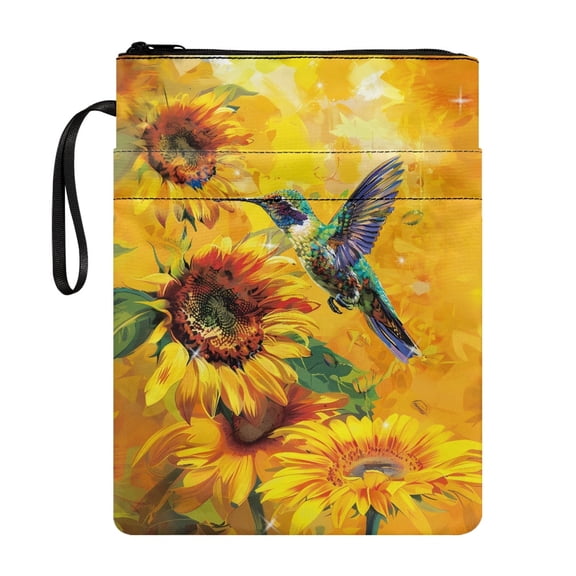 HELLHERO Hummingbird Sunflower Polyester Fabric Book Sleeve Protector Pouch for Fater Book Lovers Gifts for Home Study & Portable Organization Washable, 8.66 x 11.42