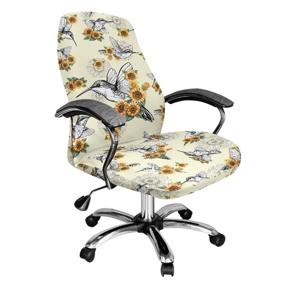 HELLHERO Hummingbird Sunflower Print Office Chair Cover Elastic Stretch Gaming Chair Cover Decorative Rotating Computer Chairs Seat Protector
