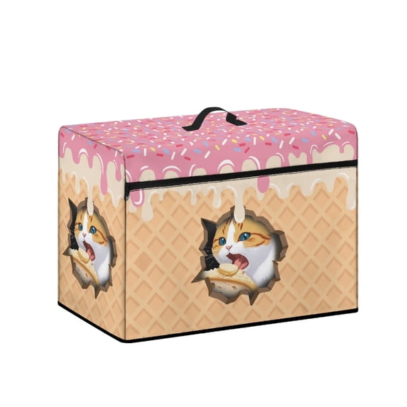 HELLHERO Ice Cream Cat Design Cone Sewing Machine Protector with Storage Pocket and Carrying Handle Easy to Replacement and Clean Elastic Protective Cover