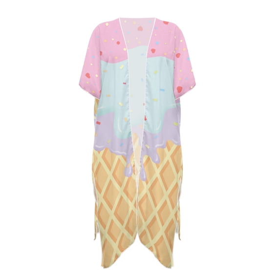HELLHERO Ice Cream Cone Bathing Suit Cover Up Breathable Polyester Long Long Kimono Swimsuit Cover Up