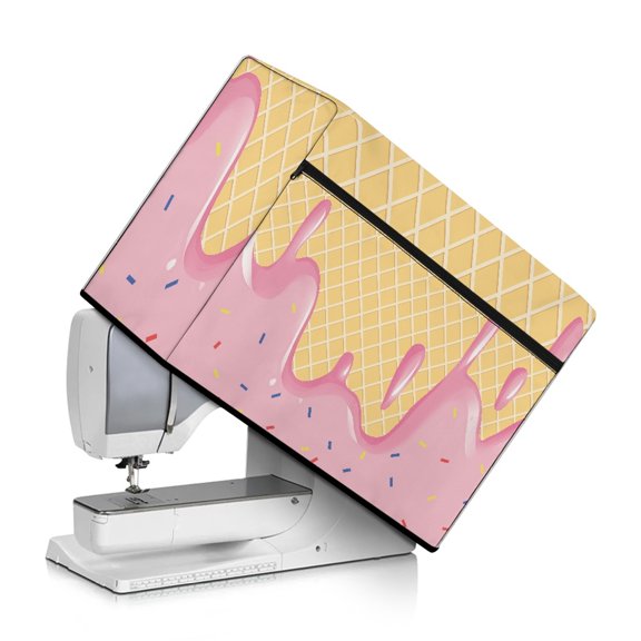 HELLHERO Ice Cream Pattern Sewing Machine Cover with Zipper Pockets Dustproof Foldable Fits All Sewing Machines
