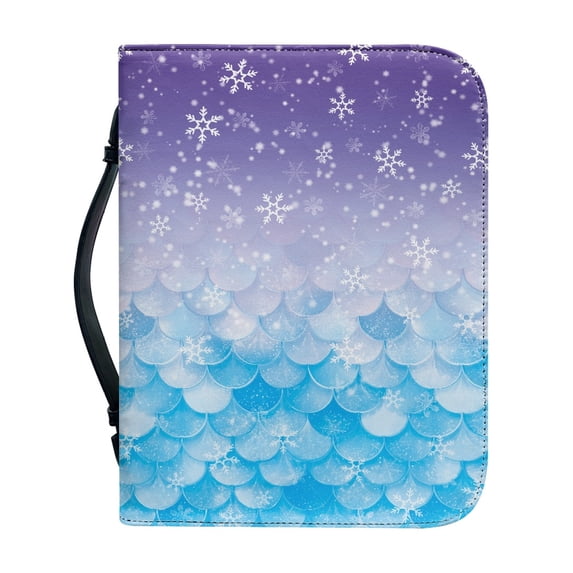 HELLHERO Icy Snowflake Pattern Bible Covers Protective for Outdoor Study Church Prayer, PU Leather Zipper Church Bible Bag