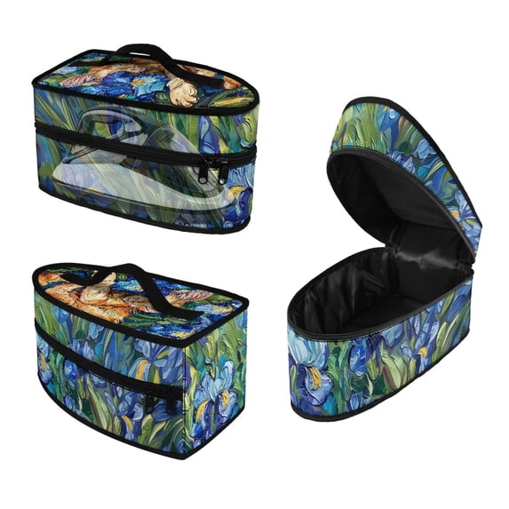 HELLHERO Iron Organizer for Clothing Ironing Machines Travel Steam Iron Case with Zipper Closure Cat Floral Pattern, Bag Only