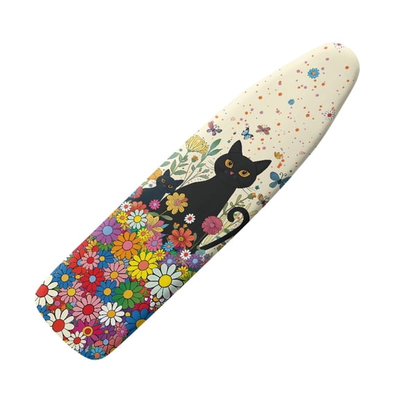 HELLHERO Ironing Board Cover Protector Black Cat Floral Iron Board Cover Applicable Standard Size 15x54 Inch Scorch Resistant(Only Covers)