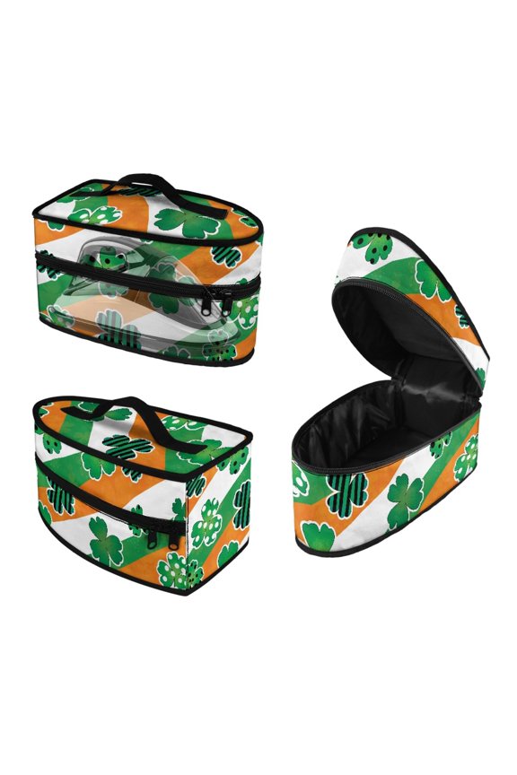 Irons Organizer Bag Striped Shamrock Design Travel Case Zipper Closure, Case Only