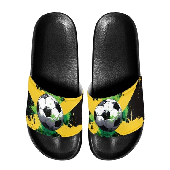 HELLHERO Jamaica Flag Soccer Slippers, Non-Slip Comfortable Shower Shoes for Bath with Shock-Absorbing Sole Thick Shock-Absorbing Sole