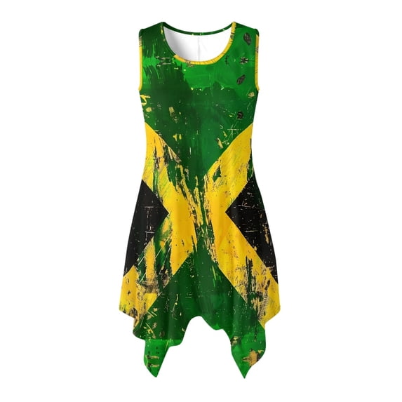 HELLHERO Jamaica Flag Theme Summer Sleeveless Dress for Cocktail Party Art Shows, Side Pockets Deform Resistant Sleeveless Sundress