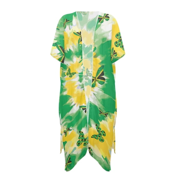 HELLHERO Jamaican Butterfly Print Beach Kimono - Lightweight Breathable Swimsuit Cover Up | Flowy Vacation Style for Pool & Beach Trips