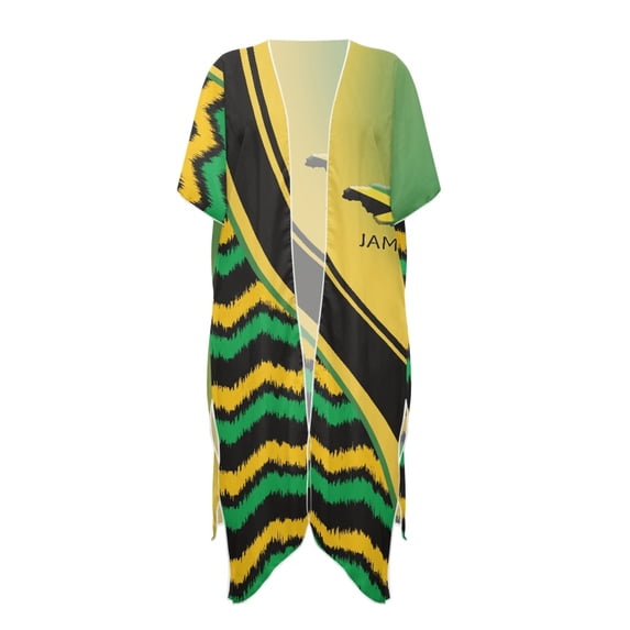 HELLHERO Jamaican Flag Print Beach Kimono Cover-Up - Lightweight Loose Swimwear Cover for Tropical Vacations, Poolside & Beach Parties