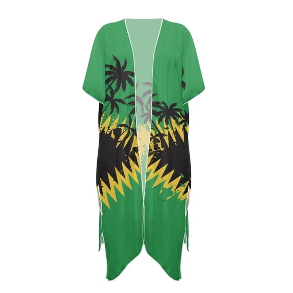 HELLHERO Jamaican Style Palm Tree Kimono Cover Up Lightweight Breathable Beachwear for Tropical Poolside Beach Parties One Size Flowy Swim Cover Up