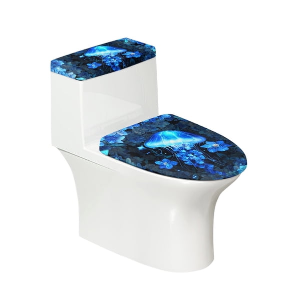 HELLHERO Jellyfish Floral Pattern Round Toilet Lid Dust Cover & Toilet Cover with Universal Polyester for Stretchy Fabric, Easy Care