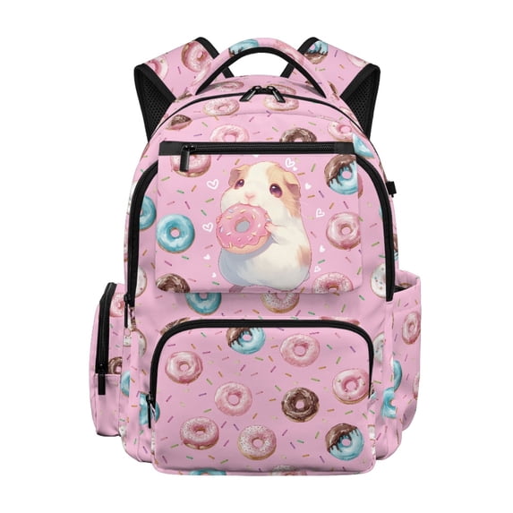 HELLHERO Kawaii Hamster Donut Lightweight 17 Inch Book Bag, Multi Pocket Polyester School Backpack for Sports and Daily School Use