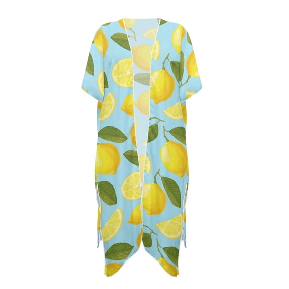 HELLHERO Kimono Swim Cover Up for Trip High Quality Fabrics Lightweight Bathing Suit Cover Up Blue Stripe Lemon