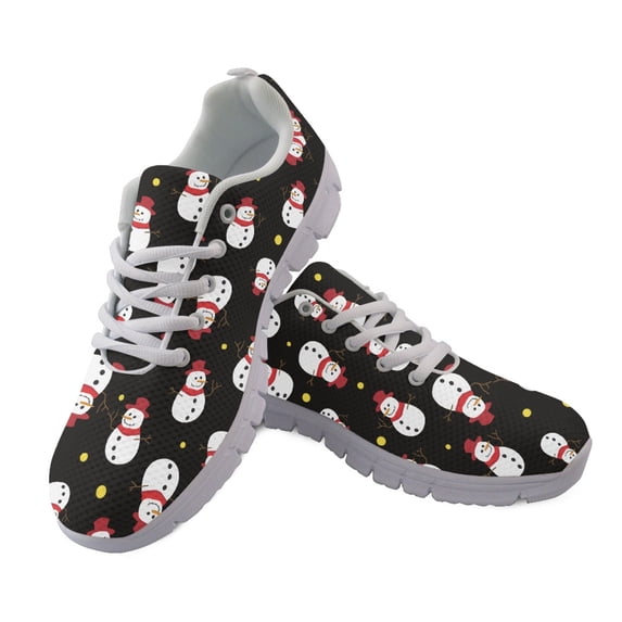 HELLHERO Lace-up Walking Sneakers for Jogging Training, Mesh Non-slip Sole Comfortable Running Shoes, Snowman Pattern