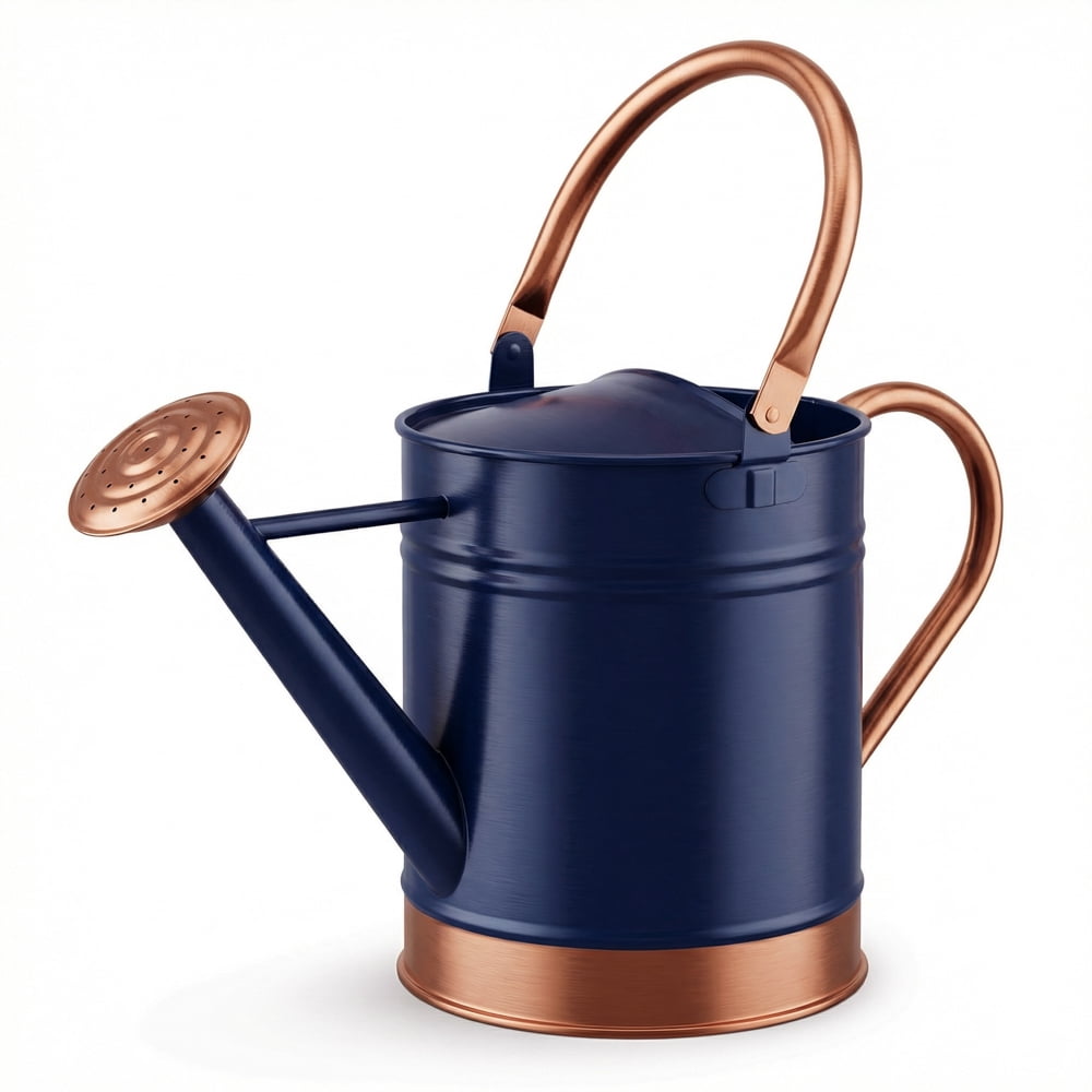 1-Gallon Steel Watering Can with Removable Sprinkler Head Ideal for Indoors & Outdoors, Blue