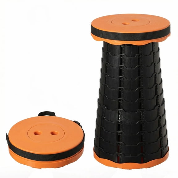 Collapsible Stool Telescopic Adjustable Round Seat for Travel and Outdoor Events, Black