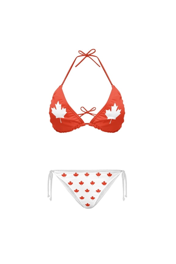 Ladies Canadian Maple Leaf Print Two Piece Bikini Set Lightweight Triangle Halter Swimwear Women's Bathing Suit for Beach Pool Vacation