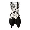 thumbnail image 1 of HELLHERO Ladies Irregular Hem Casual Dress, Black White Floral Asymmetric Sleeveless Sundress, with Side Pockets Summer Midi Dress for Cocktail Party Vacation, 1 of 8