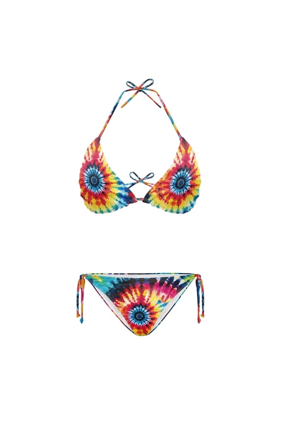 Ladies Tie Dye Pattern Bikini Set Two Piece Swimwear Lightweight Halter Triangle Bathing Suit Side Tie Swimwear for Women Summer Beach