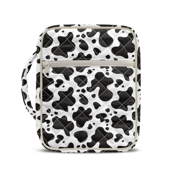 HELLHERO Large Capacity Bible Cover Case for Women, Zipper Portable Quilted Bible Cover Polyester Fabric Quilted Bible Bag Cow Print