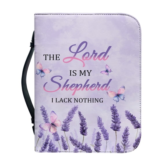 HELLHERO Lavender Field with Butterflies Bible Covers, Zipper PU Leather Church Bible Bag for Work Christian Prayer Study, Top Handle Bible Book Covers