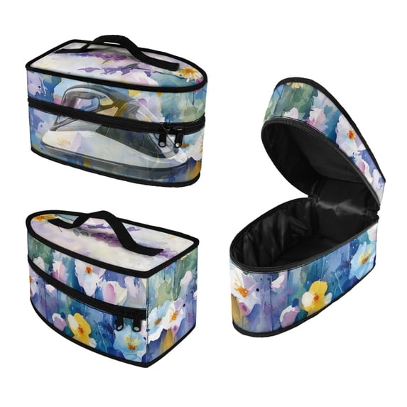 HELLHERO Lavender Floral Pattern Protective Travel Iron Storage Case Polyester with Zipper Closure Most Iron Home Organization Storage Solution, Bag Only