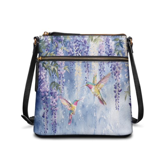 HELLHERO Lavender Wisteria Satchel Bag, Waterproof Crossbody Purse PU Leather Lightweight Ladies Crossbody Shoulder Bag for Long Distance Travel Travel Use